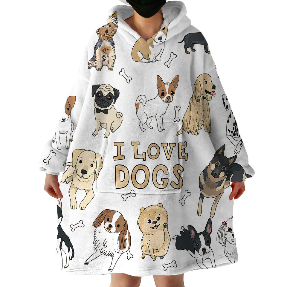 I Love Dog Hoodie Wearable Blanket WB0118
