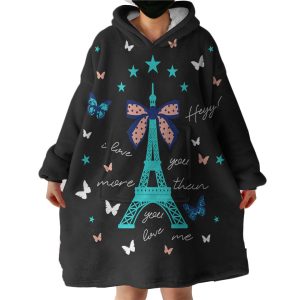 I love You More - Cute Butterfly & Eiffel Hoodie Wearable Blanket WB0585