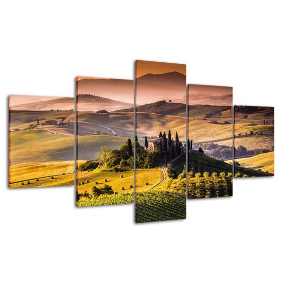 Italy Tuscany Nature Landscape 5 Piece Five Panel Canvas Print Modern Poster Wall Art Decor 4