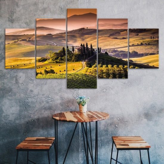 Italy Tuscany Nature Landscape 5 Piece Five Panel Canvas Print Modern Poster Wall Art Decor