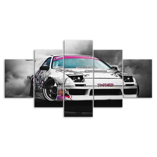 Japanese Mazda RX 7 Drift Car Canvas 5 Piece Five Panel Print Modern Wall Art Poster Wall Art Decor 3