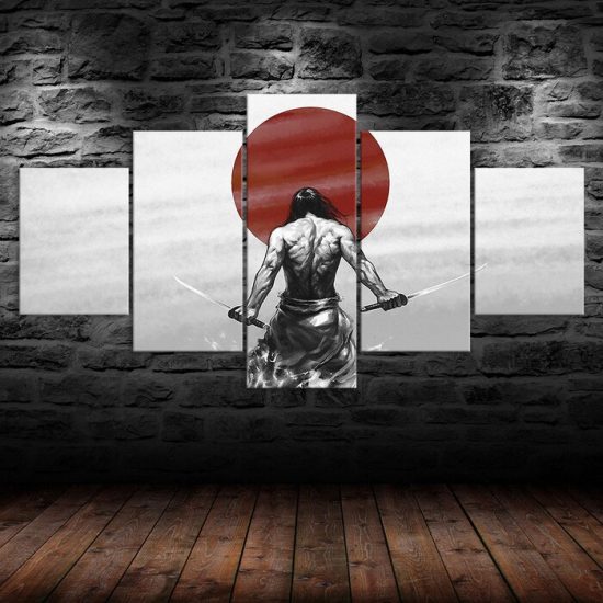 Japanese Samurai Soldier Warrior Canvas 5 Piece Five Panel Wall Print Modern Art Poster Wall Art Decor 1