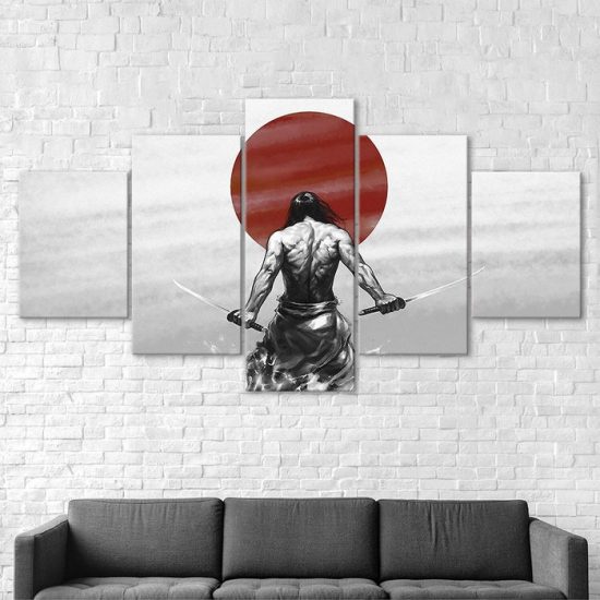 Japanese Samurai Soldier Warrior Canvas 5 Piece Five Panel Wall Print Modern Art Poster Wall Art Decor 2
