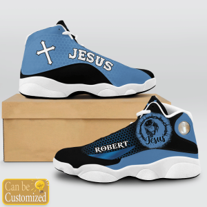 Jesus Basic Cool Dark Blue Custom Name Air Jordan 13 Shoes 2