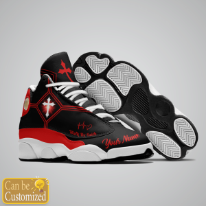 Jesus Basic Walk By Faith Custom Name Air Jordan 13 Shoes Black And Red 2