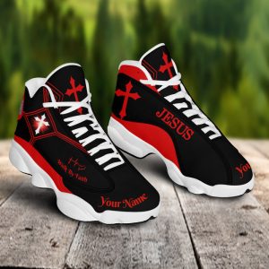 Jesus Basic Walk By Faith Custom Name Air Jordan 13 Shoes Black And Red