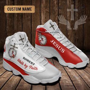 Jesus Blood Walk By Faith Red Custom Name Air Jordan 13 Shoes