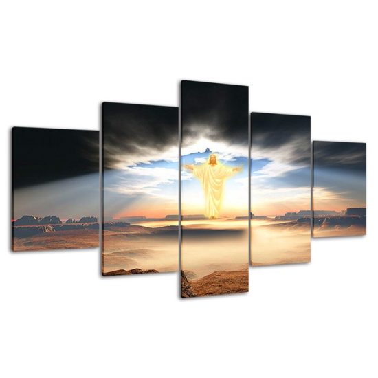 Jesus Christ Shining Love Sky Scenery 5 Piece Five Panel Wall Canvas Print Modern Poster Wall Art Decor 4