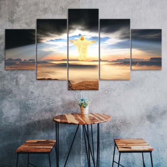 Jesus Christ Shining Love Sky Scenery 5 Piece Five Panel Wall Canvas Print Modern Poster Wall Art Decor