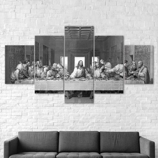 Jesus Christ The Last Supper Black White Scene 5 Piece Five Panel Wall Canvas Print Modern Art Poster Wall Art Decor 2