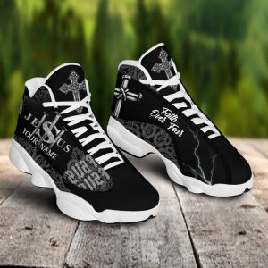 Jesus Faith Over Fear Black Pattern Custom Name Air Jordan 13 Shoes 1