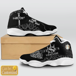 Jesus Faith Over Fear Black Pattern Custom Name Air Jordan 13 Shoes 2