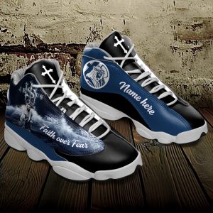Jesus Faith Over Fear Custom Name Air Jordan 13 Shoes Blue And Black 1