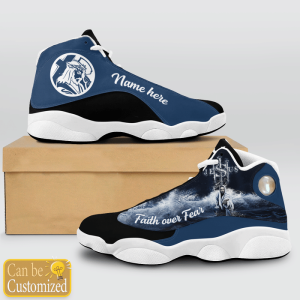 Jesus Faith Over Fear Custom Name Air Jordan 13 Shoes Blue And Black 2