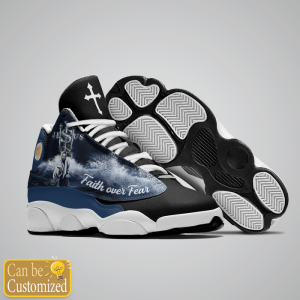 Jesus Faith Over Fear Custom Name Air Jordan 13 Shoes Blue And Black 3