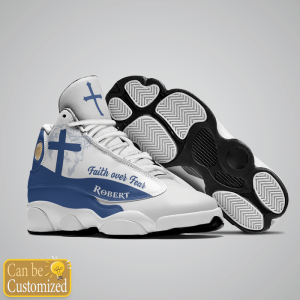 Jesus Faith Over Fear Light Blue Custom Name Air Jordan 13 Shoes 2