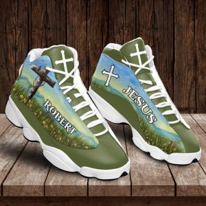 Jesus Flower Field Green Custom Name Air Jordan 13 Shoes 1