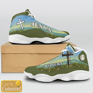 Jesus Flower Field Green Custom Name Air Jordan 13 Shoes 3