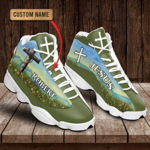 Jesus Flower Field Green Custom Name Air Jordan 13 Shoes