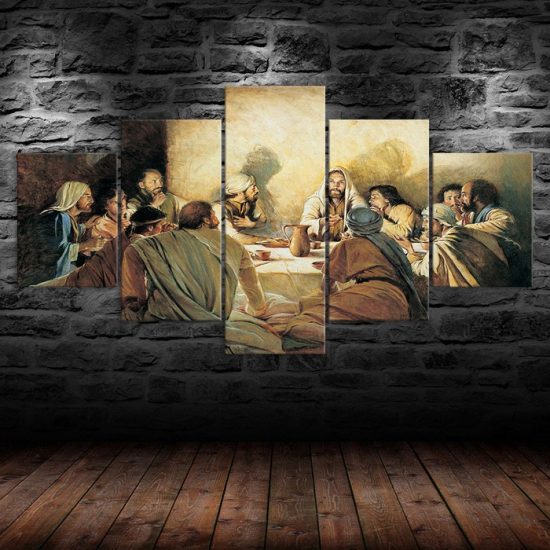 Jesus Last Supper Painting 5 Piece Five Panel Wall Canvas Print Modern Art Poster Wall Art Decor 1