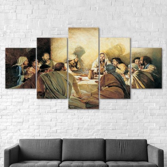 Jesus Last Supper Painting 5 Piece Five Panel Wall Canvas Print Modern Art Poster Wall Art Decor 2