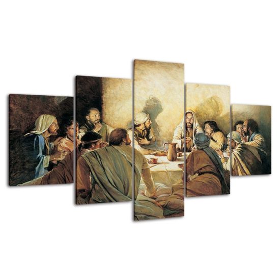 Jesus Last Supper Painting 5 Piece Five Panel Wall Canvas Print Modern Art Poster Wall Art Decor 4