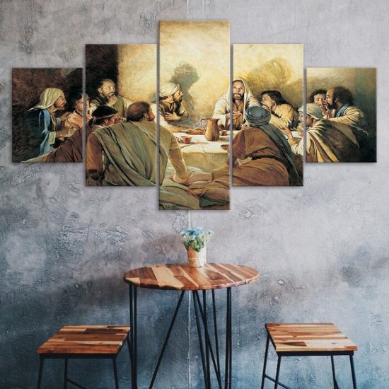 Jesus Last Supper Painting 5 Piece Five Panel Wall Canvas Print Modern Art Poster Wall Art Decor