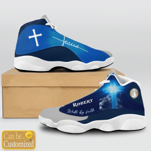 Jesus Lion Blue Walk By Faith Custom Name Air Jordan 13 Shoes 1