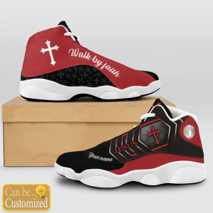Jesus Walk By Faith Cool Black Custom Name Air Jordan 13 Shoes 2