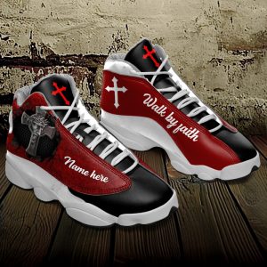 Jesus Walk By Faith Custom Name Air Jordan 13 Shoes Red 1