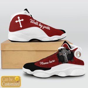 Jesus Walk By Faith Custom Name Air Jordan 13 Shoes Red 2