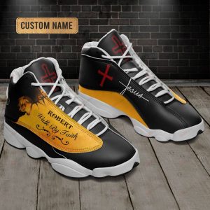 Jesus Walk By Faith Custom Name Air Jordan 13 Shoes Yellow 1