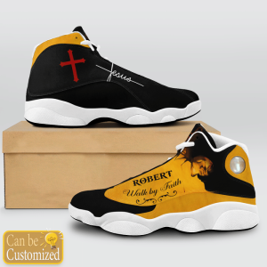 Jesus Walk By Faith Custom Name Air Jordan 13 Shoes Yellow 2