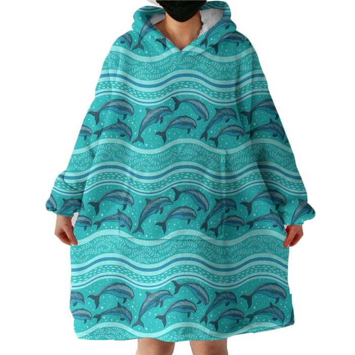 Jumping Dolphins Mint Stripes Hoodie Wearable Blanket WB0995