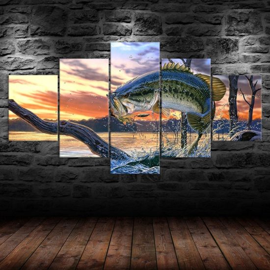 Jumping Fish Scene 5 Piece Five Panel Wall Canvas Print Modern Art Poster Wall Art Decor 1