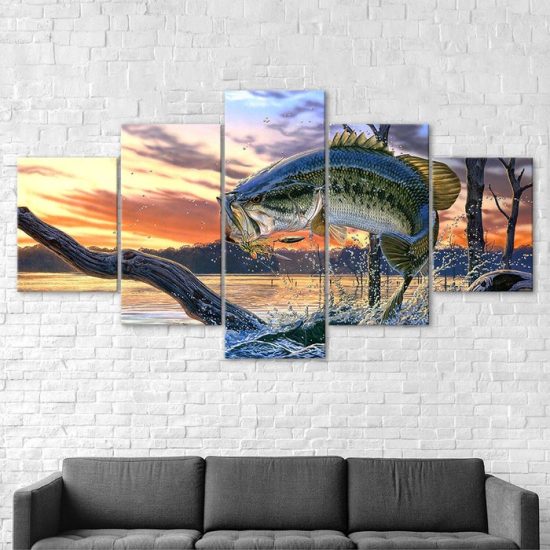 Jumping Fish Scene 5 Piece Five Panel Wall Canvas Print Modern Art Poster Wall Art Decor 2
