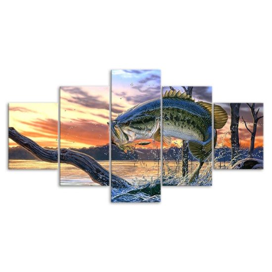 Jumping Fish Scene 5 Piece Five Panel Wall Canvas Print Modern Art Poster Wall Art Decor 3