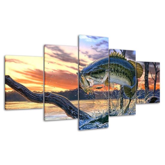 Jumping Fish Scene 5 Piece Five Panel Wall Canvas Print Modern Art Poster Wall Art Decor 4