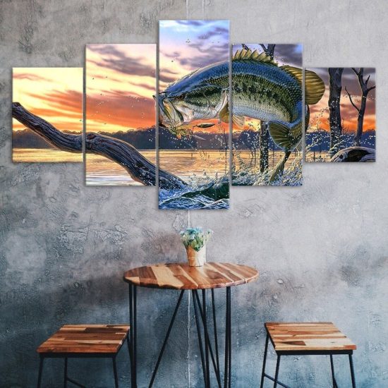 Jumping Fish Scene 5 Piece Five Panel Wall Canvas Print Modern Art Poster Wall Art Decor