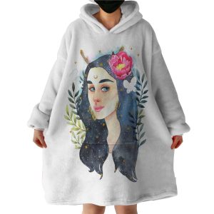 Lady Night Flower Illustration Hoodie Wearable Blanket WB0198