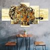 Leopard Animal Blue Eyes 5 Piece Five Panel Canvas Print Modern Poster Wall Art Decor