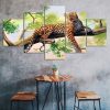 Leopard Wild Animal Jungle Scenery 5 Piece Five Panel Wall Canvas Print Modern Art Poster Wall Art Decor
