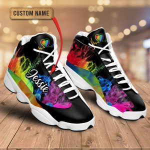 Lgbt Colorful Smoke Heart Beat Custom Name Air Jordan 13 Shoes