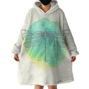 Light Green Spray and Butterfly Line Sketch Hoodie Wearable Blanket WB0624