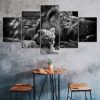 Lion Family Animal Couple White Black Scene 5 Piece Five Panel Wall Canvas Print Modern Poster Wall Art Decor