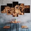 Lion Family Wildlife Animal 5 Piece Five Panel Wall Canvas Print Modern Poster Wall Art Decor