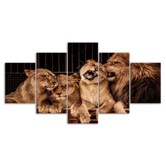 Lion Family Wildlife Animal 5 Piece Five Panel Wall Canvas Print Modern Poster Wall Art Decor 3