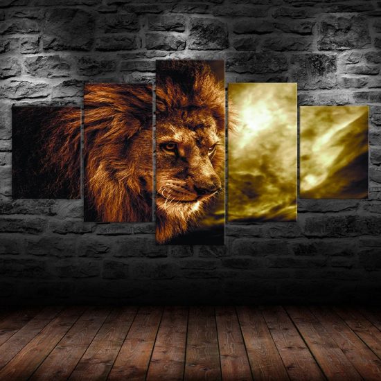 Lion Head Jungle King Animal 5 Piece Five Panel Wall Canvas Print Pictures Modern Poster Wall Art Decor 1