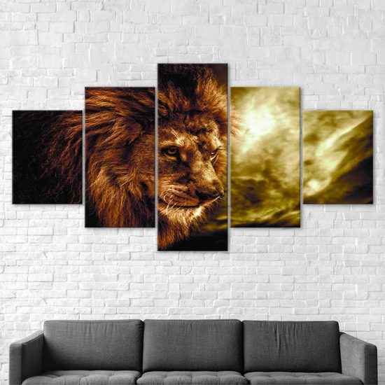 Lion Head Jungle King Animal 5 Piece Five Panel Wall Canvas Print Pictures Modern Poster Wall Art Decor 2