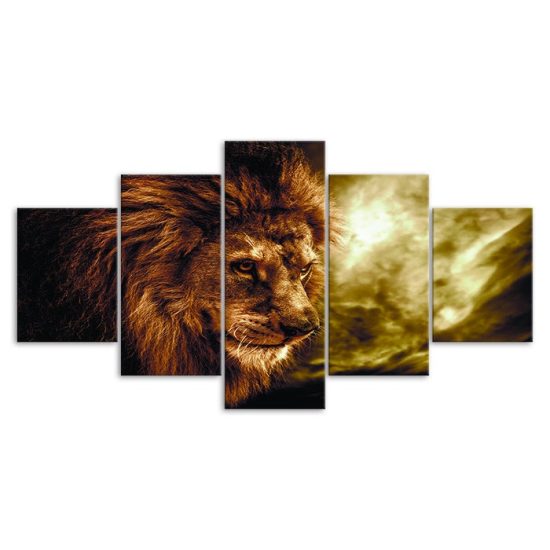 Lion Head Jungle King Animal 5 Piece Five Panel Wall Canvas Print Pictures Modern Poster Wall Art Decor 3